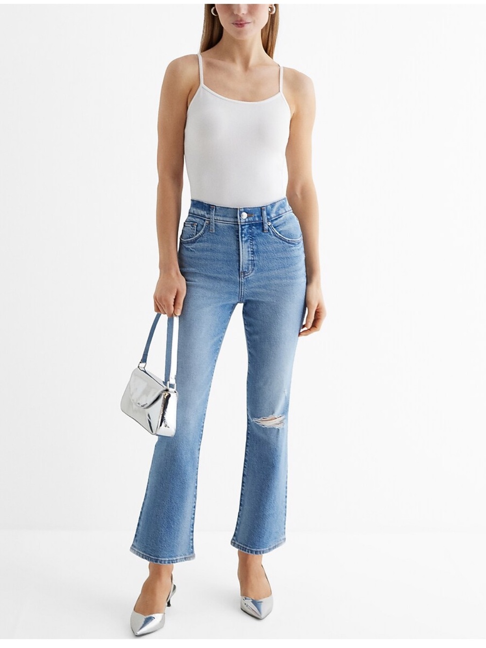 High waisted ripped cropped flare jeans NWT